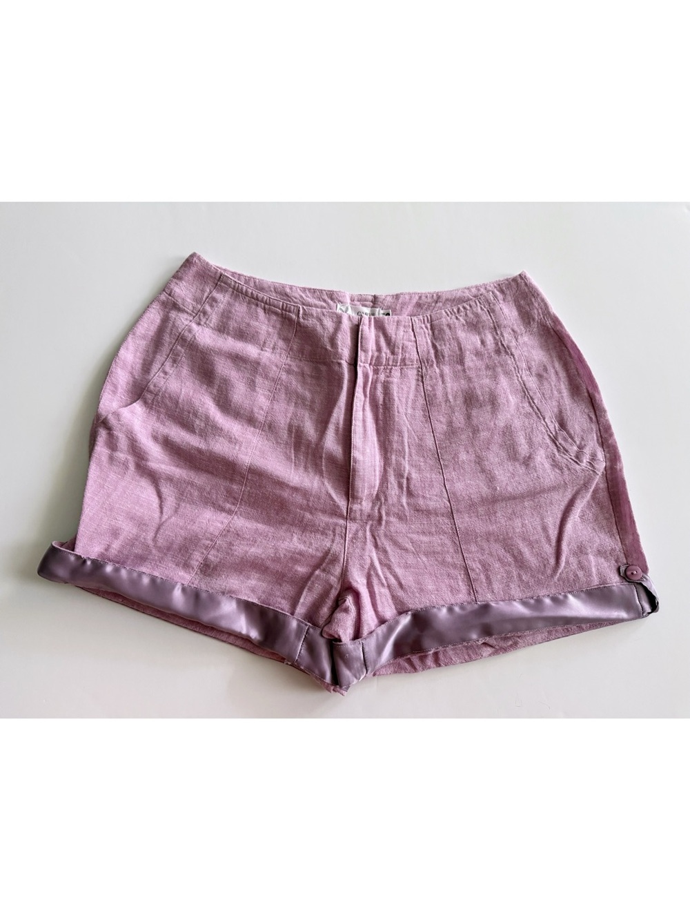 Carve Designs Mauve High-Waist Linen-Blend Shorts with Satin Hem